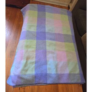VTG L.L. Bean Pastel Plaid Wool Blanket Full Sz